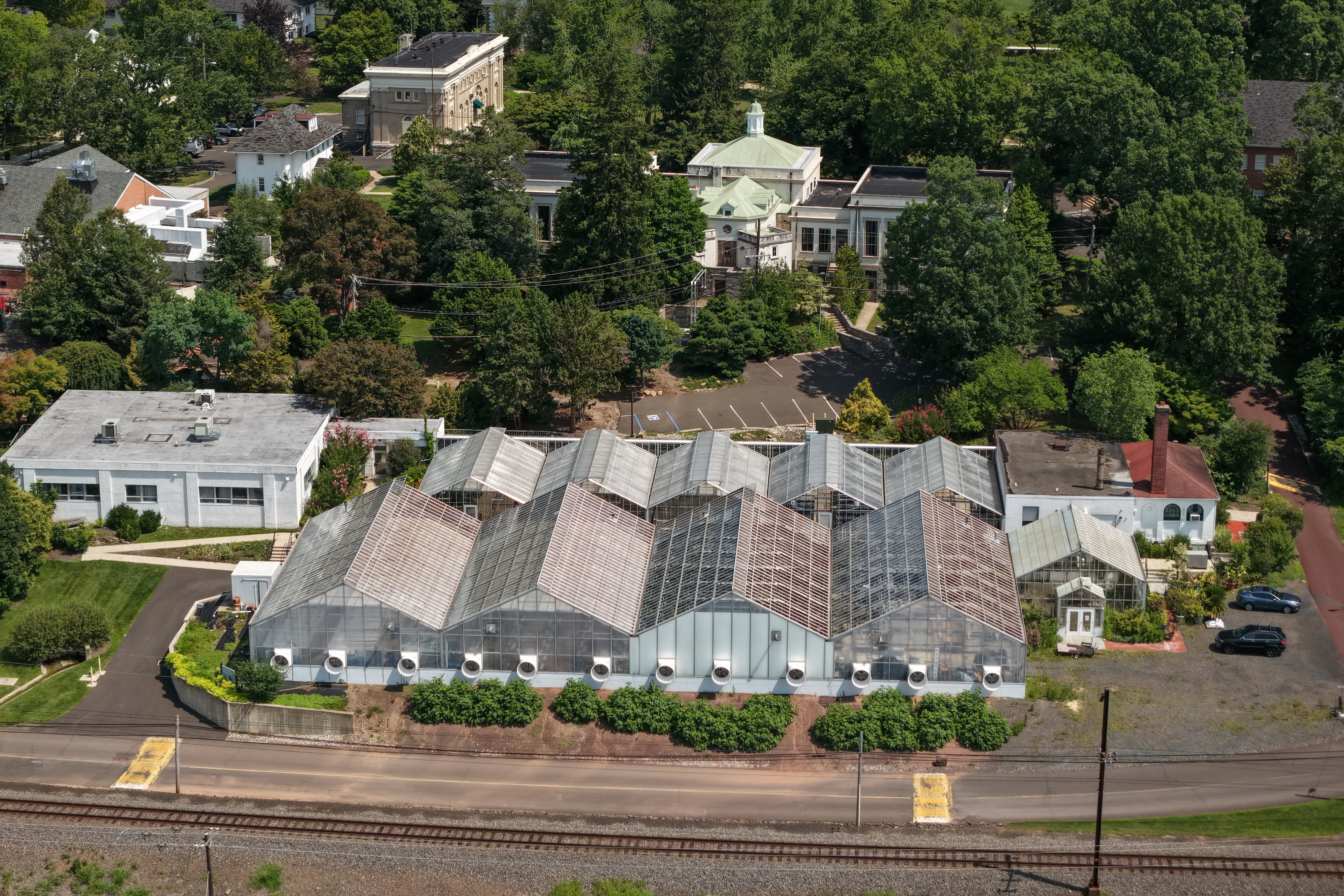 Arthur Poley Greenhouses from an aerial view.