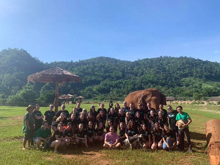 A group of students and faculty from Delaware Valley University at Elephant Nature Park.
