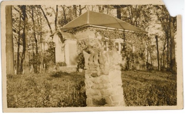 An older sepia tone picture of the chapel. Corner view.