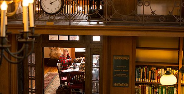 student studying in the library