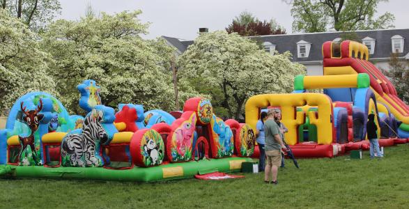 Bouncy houses on quad during event