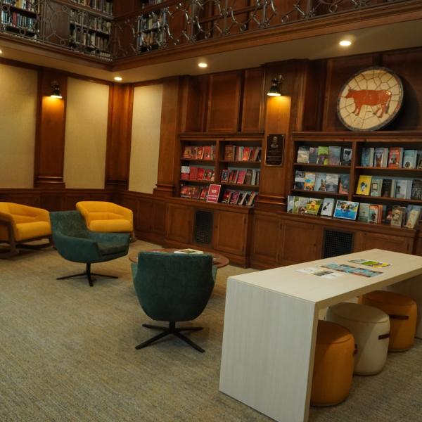 The lobby of the library after the renovations made possible by the Daniel Tanner Foundation.