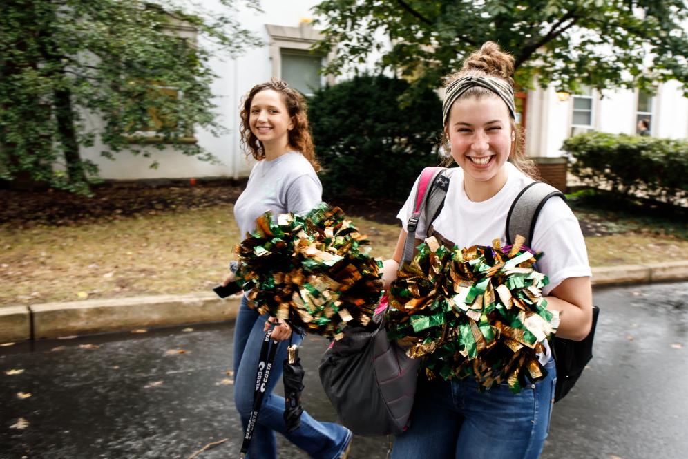 Cheerleaders walking.