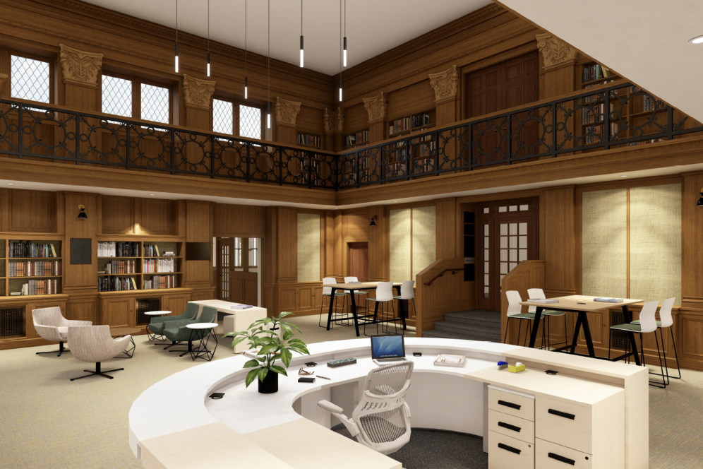 A rendering of the new floorplan for the lobby of the library. 