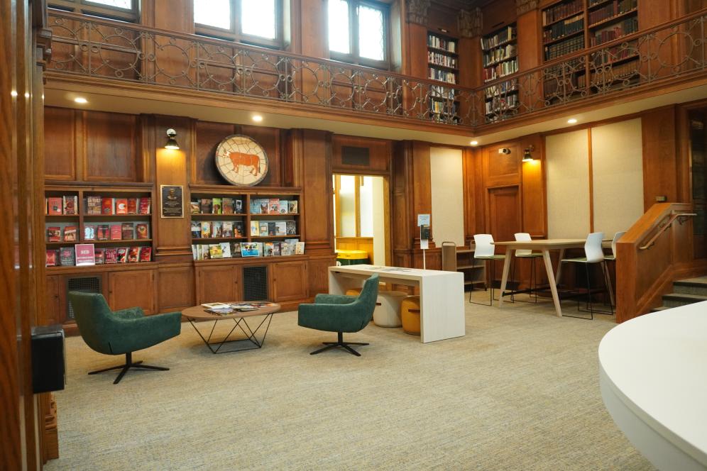 The lobby of the library after the renovations made possible by the Daniel Tanner Foundation.