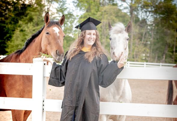 Jillian in cal and gown with a horse