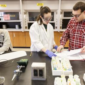 Chemistry professor with students