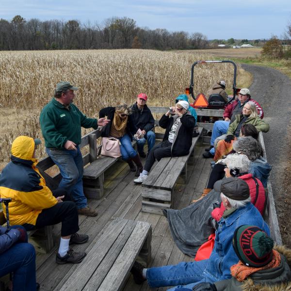 A group of CLR persons on a informational tour of DelVal and its farm production features.