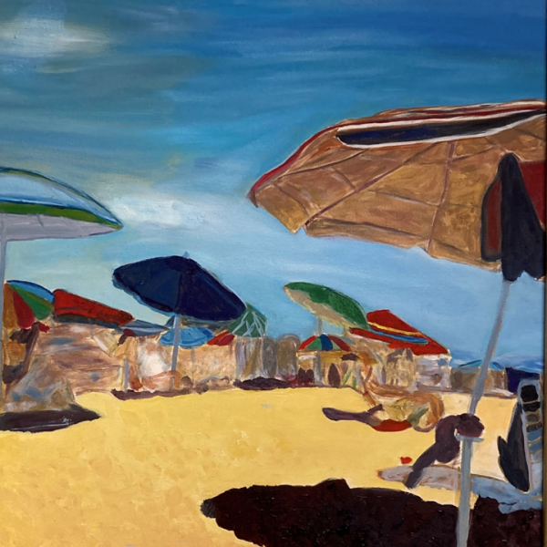 CLR painting of a beach umbrella scene