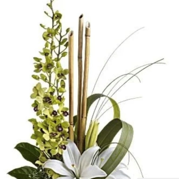Zen Artistry arangement with flower and bamboo