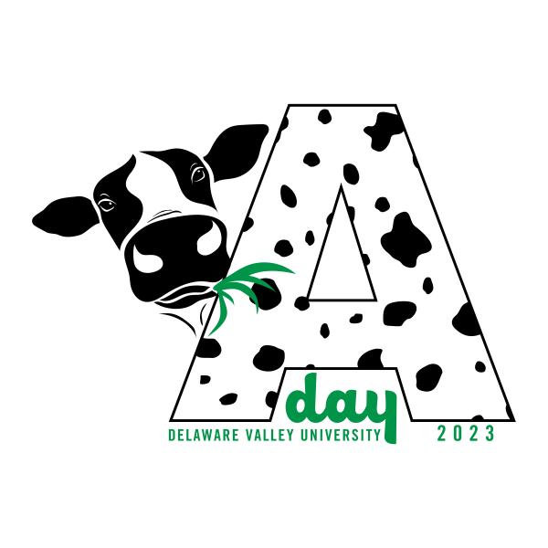A-Day Logo incorporates a cows head peaking out of a giant A with cow print.  