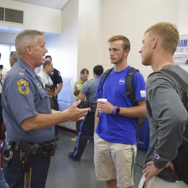 DelVal Students meet with police in the coffeehouse for the coffee with a cop event.