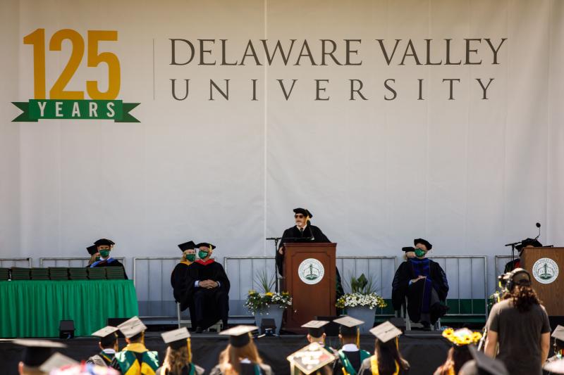 Author and activist Seamus McGraw speaking at Delaware Valley University's Commencement.