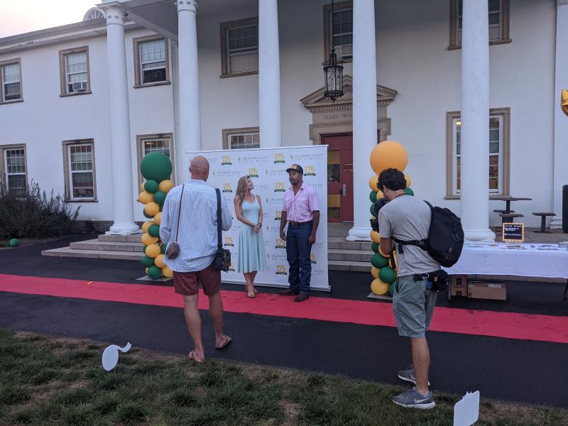 Darian Poles '21 is interviewed by Susan Smith from Doylestown Boro Buzz on the red carpet. Poles, an agribusiness major, is featured in the Delaware Valley University episode of "The College Tour."
