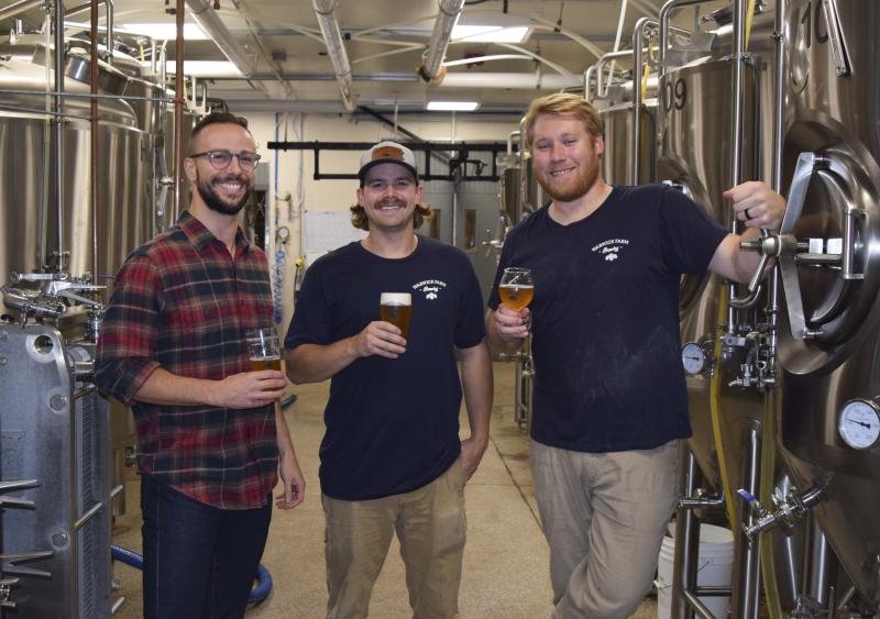 Chris Gambino, Jay Trauger and Ryan Seiz inside the Warwick Fram Brewery.