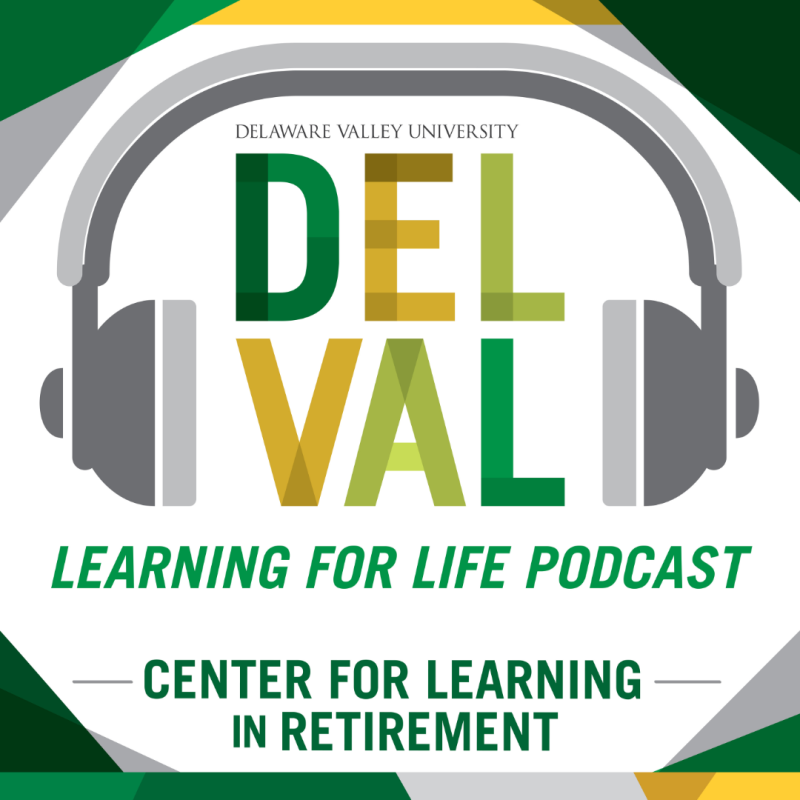 CLR Podcast Logo includes headphones and the word DelVal in green and gold