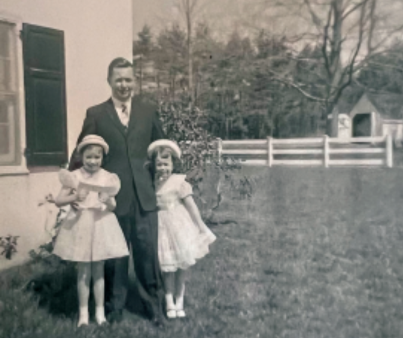 Larsson Family in front of House 1 of Delaware Valley University 