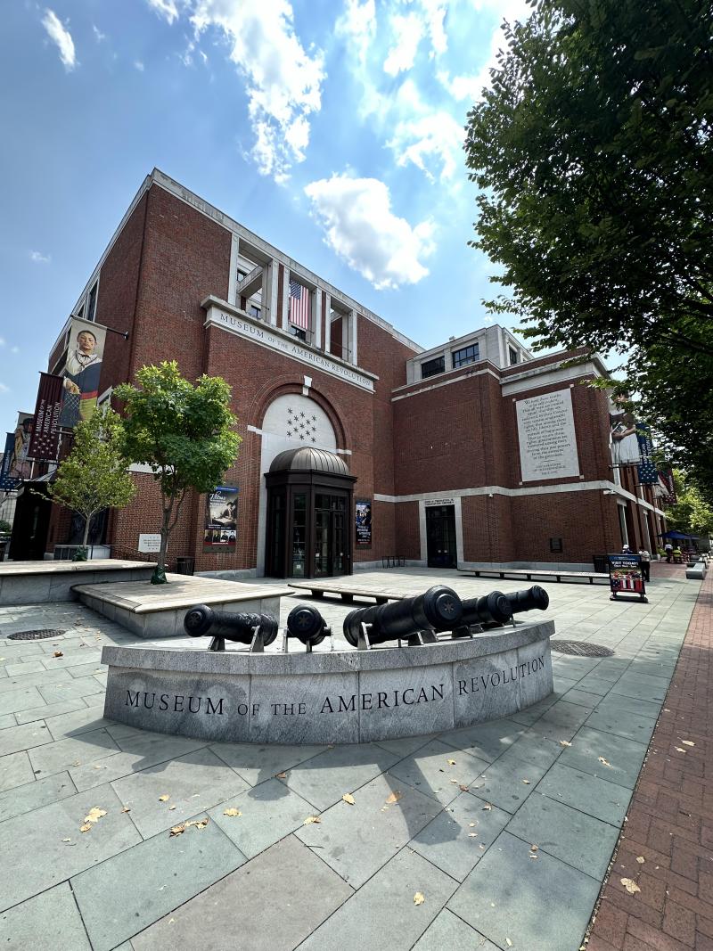 A picture of the outside of the museum of american revolution.