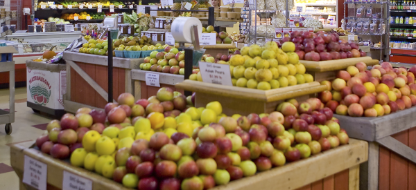 Apples on display and for sale at The Market on Delaware Valley University's campus.