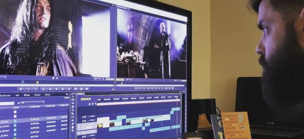 Student working on audio and video editing