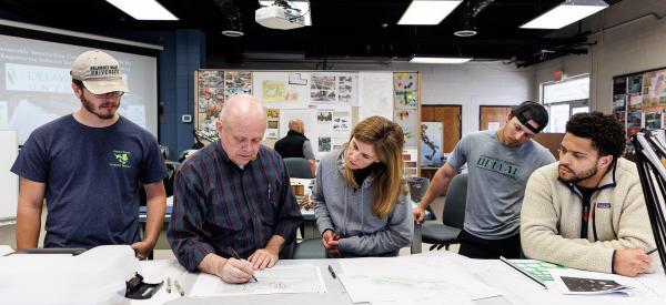 Landscape Architecture students working with professors.
