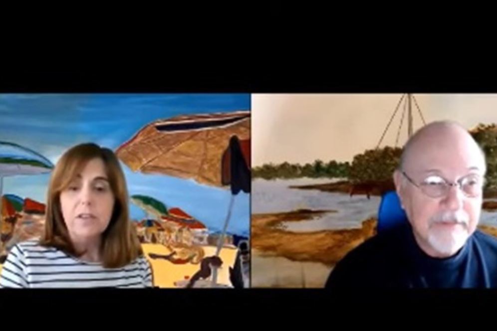 two CLR members join a zoom call. A male and a female are on screen.