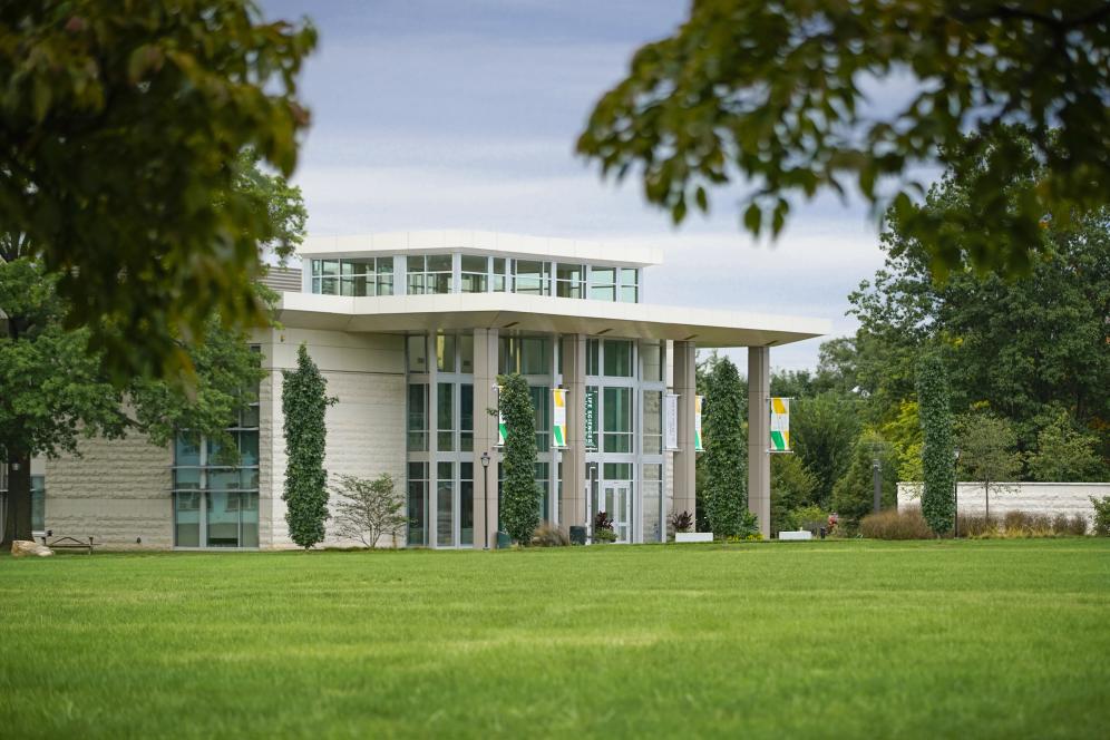 A campus scenic photo of the life sciences building. 