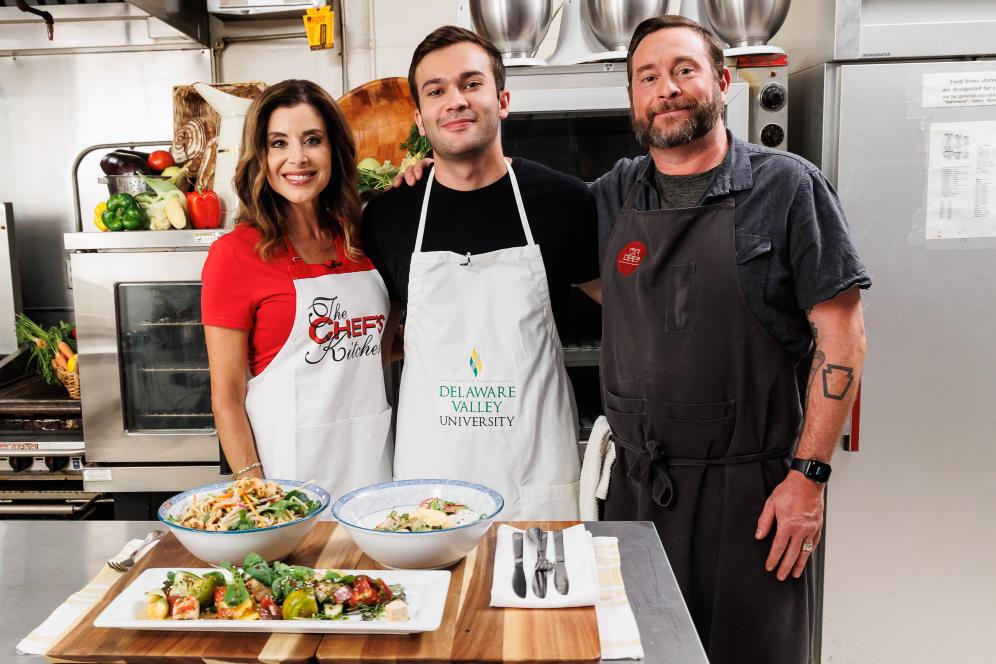 Tim Weingartner is on the set of the Chef's Kitchen Tv Show